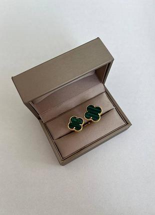 Van cleef кольцо позолота 18 к / кольцо зеленое клевер двойное