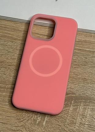 Чехол для iphone 13 pro max с magsafe, силикон с мягкой подкладкой silicone case matte neon 2. рожевий