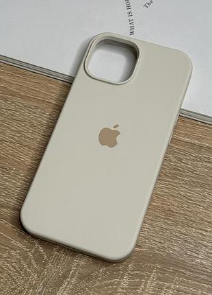 Силіконовий чохол на iphone 15, протиударний з мікрофіброю, молочний білий (antique white)
