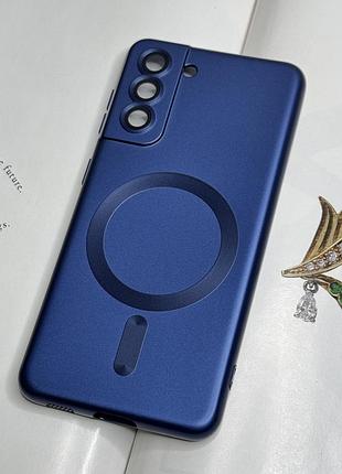 Синий силиконовый чехол на samsung galaxy s21 plus с защитой камеры matte full camera