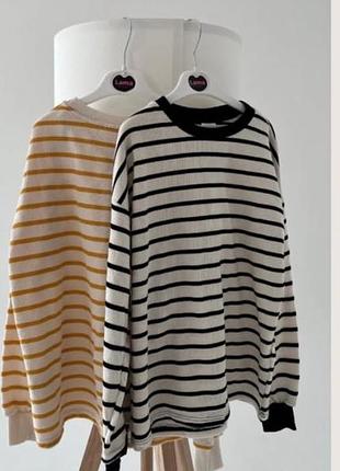Zara жіночий светр у смужку, молочний з чорними або гірчичними смужками