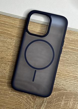 Чехол на iphone 13 pro синий матовый с магнитами магсейф защищенный