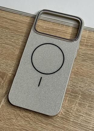 Чехол на iphone 17 pro серый с блестками с магнитом магсейф glitter case