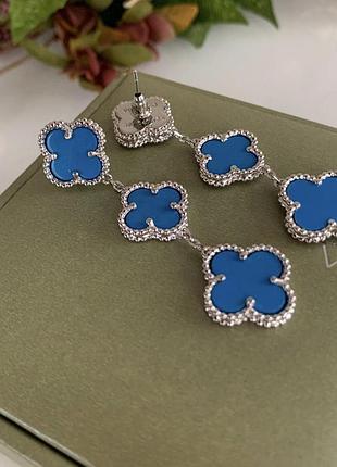 Сережки блакитні vancleef ванклиф срібло три квіточки