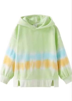 Zara худи tie-dye с капюшоном, салатовое / голубое / желтое