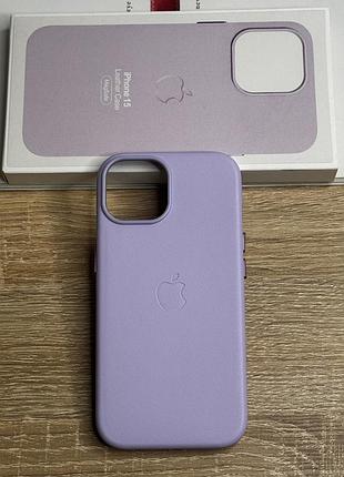 Кожаный чехол на iphone 15 с логотипом apple и magsafe, противоударный с микрофиброй, светлый фиолетовый (elegant purple)