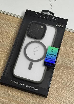 Чохол для iphone 16 pro з magsafe сірого кольору, напівпрозорий ззаду matte gray design