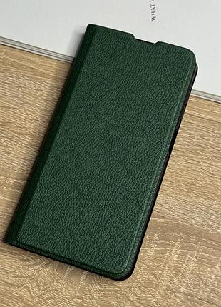 Шкіряний чохол книжка на samsung galaxy a26 темно-зеленого кольору leather design