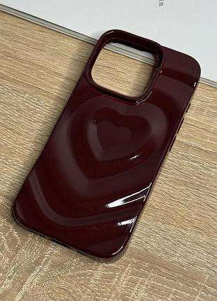 Чохол на iphone 16 pro силіконовий бордовий з об'ємним малюнком серце