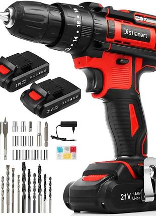 Мощная аккумуляторная дрель шуруповерт distianert power tools 21v cordless drill driver