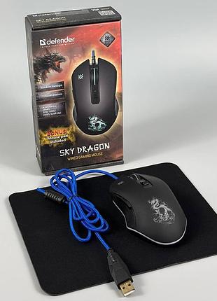 Набір defender мишка дротова sky dragon gm-090l з rgb (dpi:3200) + килимок