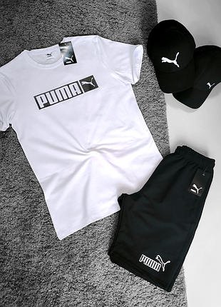 Мужской комплект puma (футболка белая + шорты)
