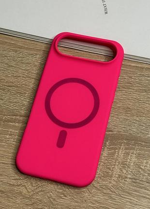 Силіконовий чохол на iphone air з magsafe, гарячий рожевий матовий з м’якою підкладкою silicone case