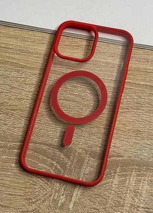 Чохол на iphone 13 pro max з magsafe прозорий ударостійкий tpu anti-drop 6. червоний