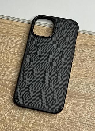 Чохол на iphone 14 чорний з магнітом магсейф з геометричним візерунком