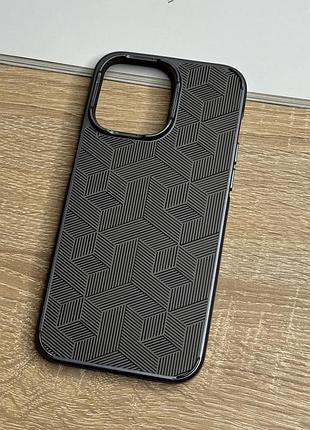 Чехол на iphone 14 pro max серый с магнитом магсейф с геометрическим узором