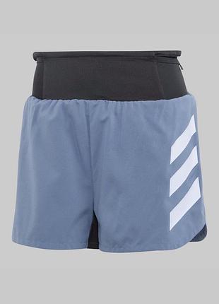 Adidas блакитні трейлові шорти adidas terrex agravic з високим чорним поясом та білими фірмовими смужками збоку. розмір s, у новому стані