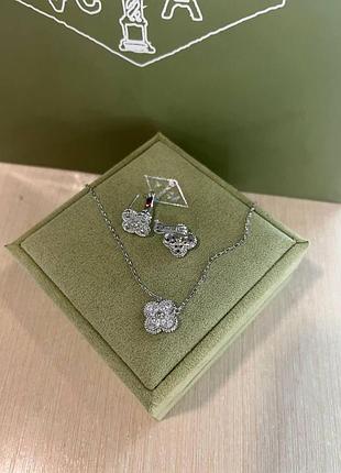 Ван кліф комплект / van cleef браслет підвіска та сережки