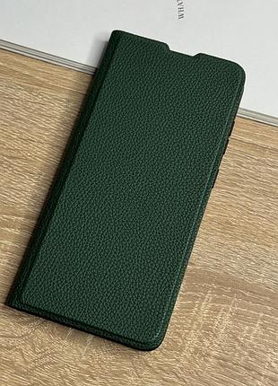 Шкіряний чохол книжка на samsung galaxy s25 fe темно-зеленого кольору leather design