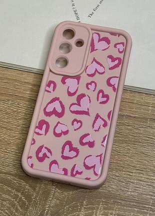 Силіконовий чохол на samsung galaxy a55, рожевий протиударний з захистом камери heart design