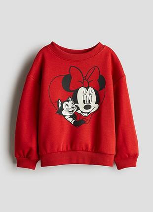 Червоний світшот h&m disney мінні маус та фігаро на флісі, р. 122-128 (6-8 років)