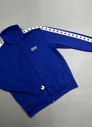 Чоловіча олімпійка golden goose star zipped track jacket star tape track jacket у синьому кольорі (royal blue / dark blue) з лінійки star collection