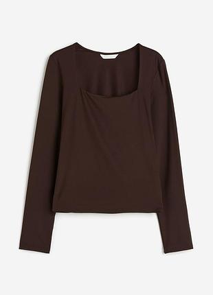 Лонгслів жіночий h&m темно-коричневий лонг м