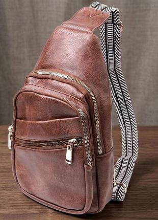 Модная женская сумка с одной лямкой через плечо из экокожи vintage 22760 коричневый