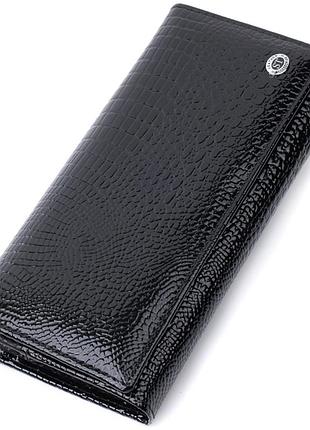 Жіночий гаманець із натуральної лакованої шкіри st leather 22679 чорний