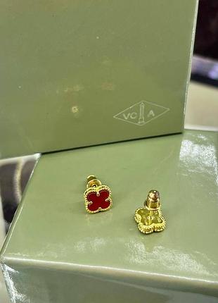Сережки ван кліф бордові в лимонному золоті