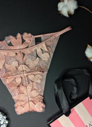 Люксовые цветочные бразилиана розовые floral embroidery brazilian panty vs2 фото