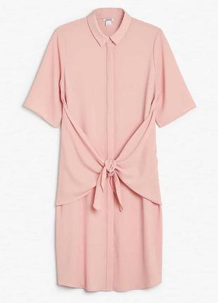 Персикова сукня-сорочка з вузлом на талії