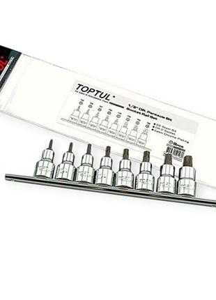 Набор головок-вставок torx 1/2" 8шт, t20-t55 с отверстием (планка) toptul