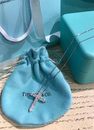 Підвіска тіффані, срібло 925 / хрестик tiffany срібло 925 / упаковка мішечок tiffany
