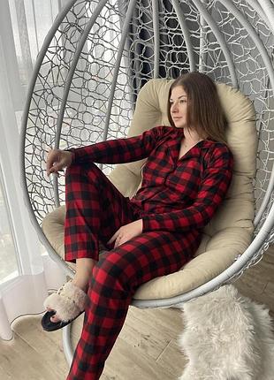 Фланелева піжама на байці в клітинку чорний/червоний