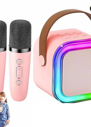 Портативна колонка з 2 караоке мікрофонами karaoke sound machine k12 міні караоке для дітей