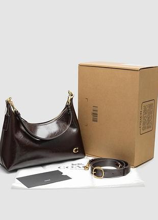 Женская кожаная вместительная сумка coach juliet коричневая с золотистой фурнитурой 31 х 16 х 10 см