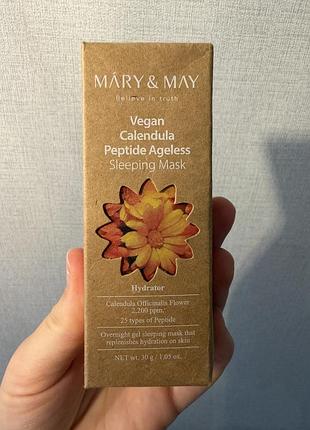 Антивікова нічна маска mary&may vegan calendula peptide ageless sleeping mask 30 г — гелевий засіб для відновлення, зволоження та заспокоєння шкіри