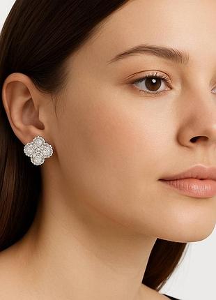Van cleef сережки циркони посрібнення/сережки конюшина англійською замочку