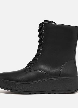 Жіночі шкіряні черевики на шнурівці fitflop f-mode leather lace-up flatform ankle boots у забарвленні «all black».розмір:38.матеріал: шкіра
