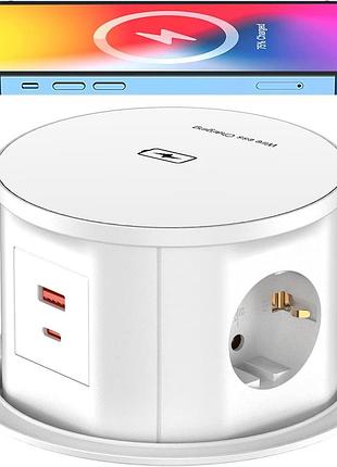 Встраиваемая розетка oeup015wc 1,8 м выдвижная розетка для столешницы с беспроводной зарядкой, 2 розетки порт usb a type-c