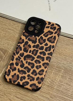 Леопардовий чохол для iphone 12 pro max, ребристистий силіконовий з виступом над камерою та захистом динаміків