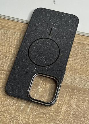 Чохол на iphone 13 pro max чорний з блискітками з магнітом магсейф