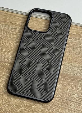 Чехол на iphone 16 pro max серый с магнитом магсейф с геометрическим узором