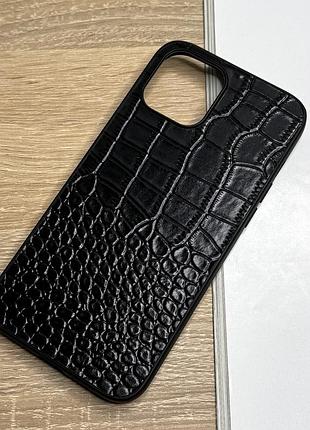 Черный кожаный чехол на iphone 14, дизайн кожи крокодила