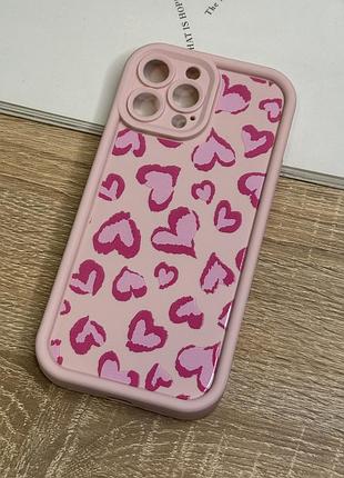 Силіконовий чохол на iphone 13 pro max, рожевий протиударний з захистом камери heart design