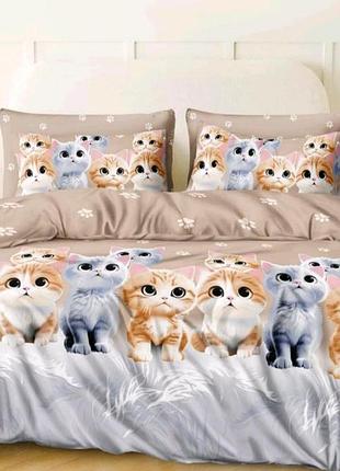 Комплект двуспальный постельного белья котики бязь голд люкс виталина