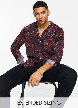 Сорочка asos design розмір м revere з темно-синім та червоним принтом пейслі