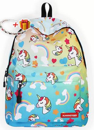 Стильный лёгкий школьный рюкзак с принтом единорог unicorn green для девочек и девушек-подростков