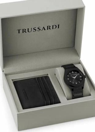 Мужские времена часы- trussardi- комплект + картхолдер кожа -original